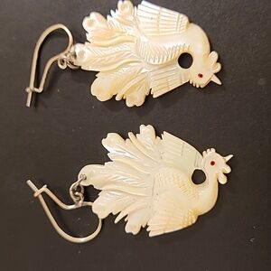 Vintage Earrings Mother of Pearl Hand Carved Gorgeous